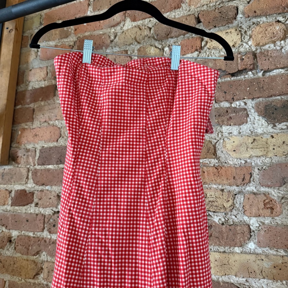 Abercrombie & Fitch Strapless Pink Gingham Midi Dress - Picture 5 of 6